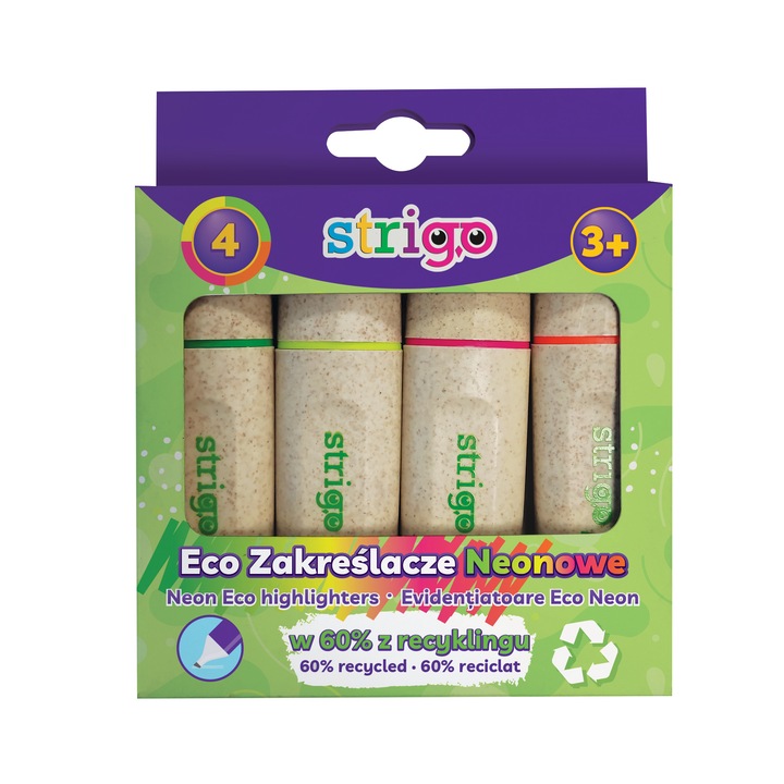 Комплект от 4 хайлайтъра Strigo Eco-Friendly Neon, Multicolor