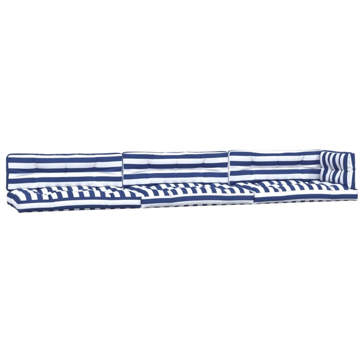 Комплект палетни възглавници vidaXL, 7 бр, Синьо-бели ивици, Текстил, 120 x 80 x 12 см, 16.35 Kg