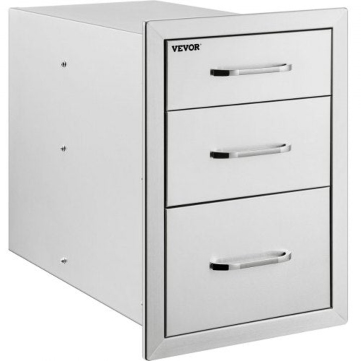 Dulap cu 3 sertare, din otel inoxidabil, cu maner, 35 - 58 cm