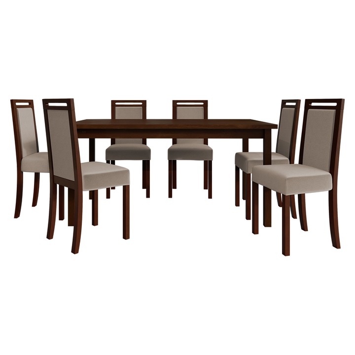 Set pentru AL003 Masa extensibila Wood 90 x 160/200 II cu 6 scaune Heven V, MIRJAN 24, nuc / bej