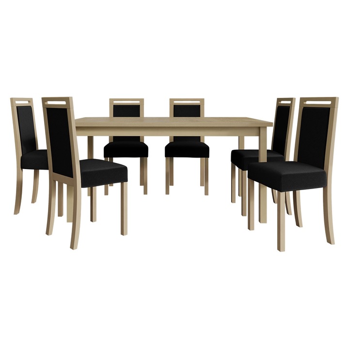 Set pentru AL003 Masa extensibila Wood 90 x 160/200 II cu 6 scaune Heven V, MIRJAN24, sonoma / negru