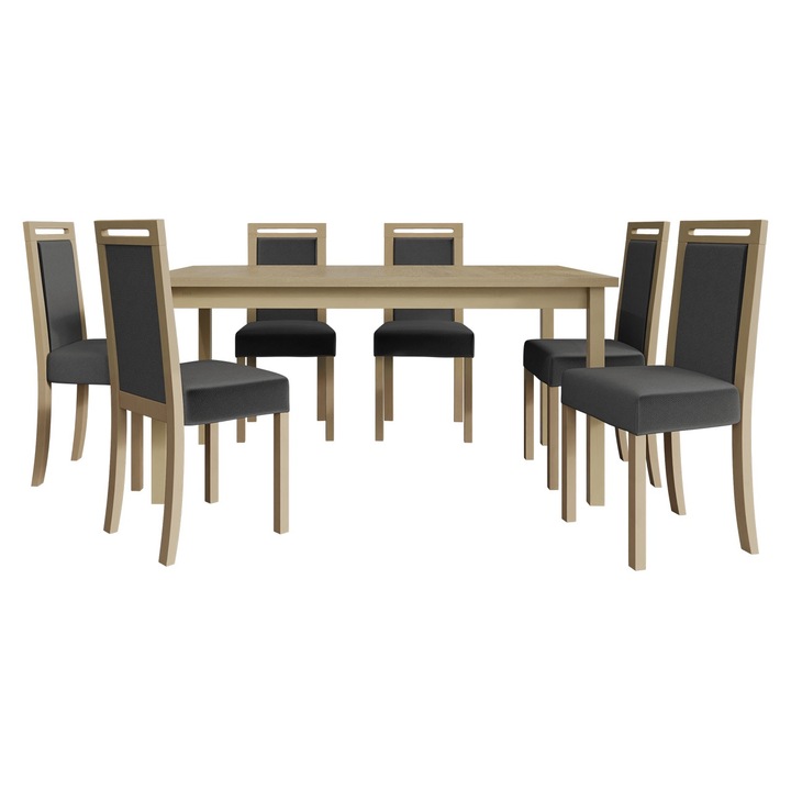 Set pentru AL003 Masa extensibila Wood 90 x 160/200 II cu 6 scaune Heven V, MIRJAN24, sonoma / gri inchis