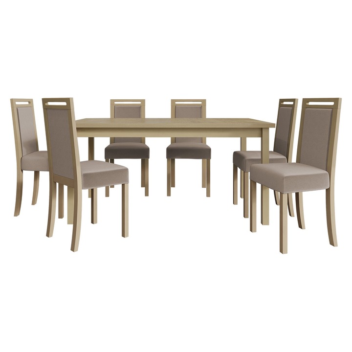 Set pentru AL003 Masa extensibila Wood 90 x 160/200 II cu 6 scaune Heven V, MIRJAN24, sonoma / bej