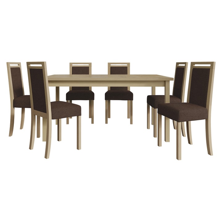 Set pentru AL003 Masa extensibila Wood 90 x 160/200 II cu 6 scaune Heven V, MIRJAN24, sonoma / maro inchis