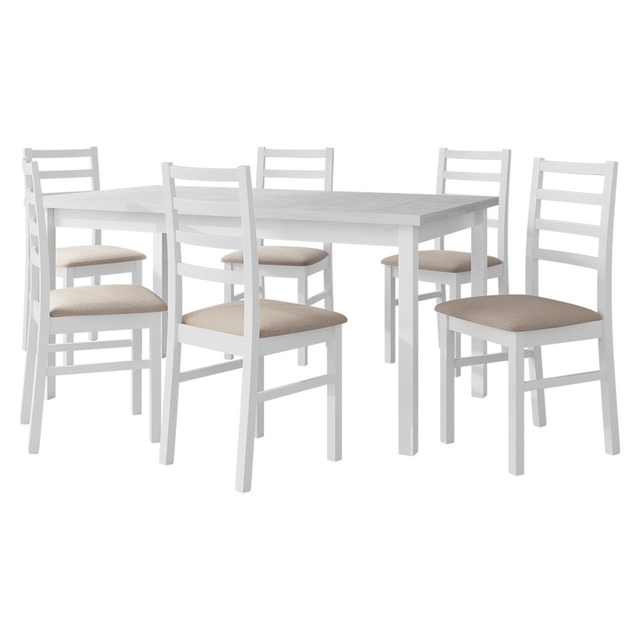 Set pentru AL002 Masa extensibila Wood 90 x 160/200 II Scaun Zefir VIII, MIRJAN 24, alb / bej