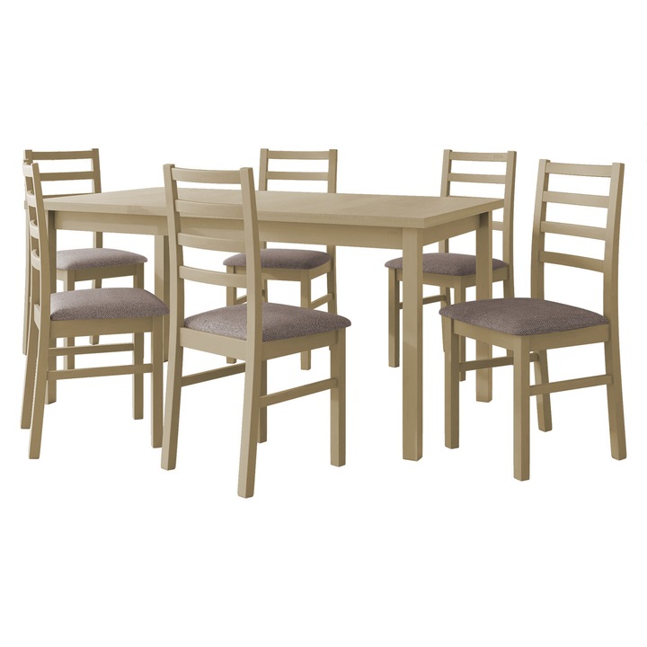 Set pentru AL002 Masa extensibila Wood 90 x 160/200 II, 6x Scaun Zefir VIII, MIRJAN24, sonoma / maro