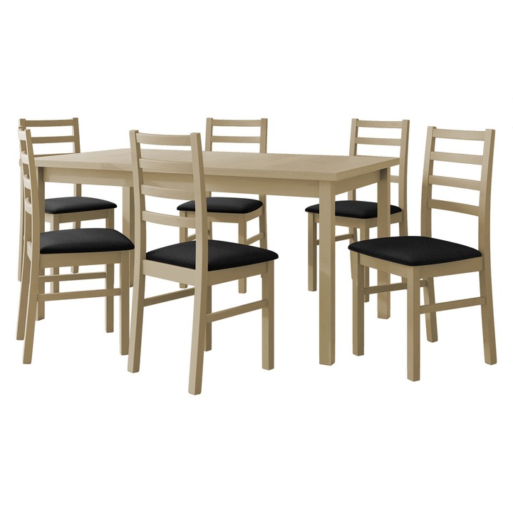 Set pentru AL002 Masa extensibila Wood 90 x 160/200 II, 6x Scaun Zefir VIII, MIRJAN24, sonoma / negru