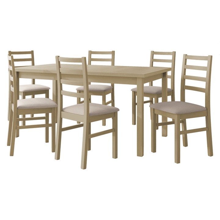 Set pentru AL002 Masa extensibila Wood 90 x 160/200 II, 6x Scaun Zefir VIII, MIRJAN24, sonoma / bej