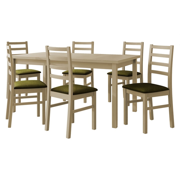 Set pentru AL002 Masa extensibila Wood 90 x 160/200 II, 6x Scaun Zefir VIII, MIRJAN24, sonoma / verde