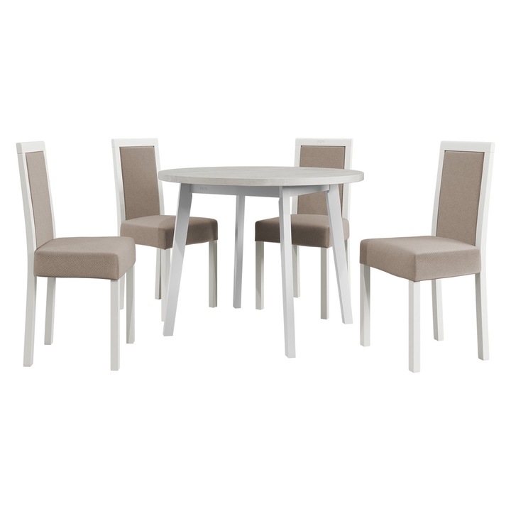 Set pentru AL001 Masa Harry 100 III, 4x Scaun tapitat Heven III, MIRJAN24, alb / bej