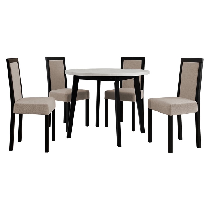 Set pentru AL001 Masa Harry 100 III, 4x Scaun tapitat Heven III, MIRJAN24, alb / negru / bej