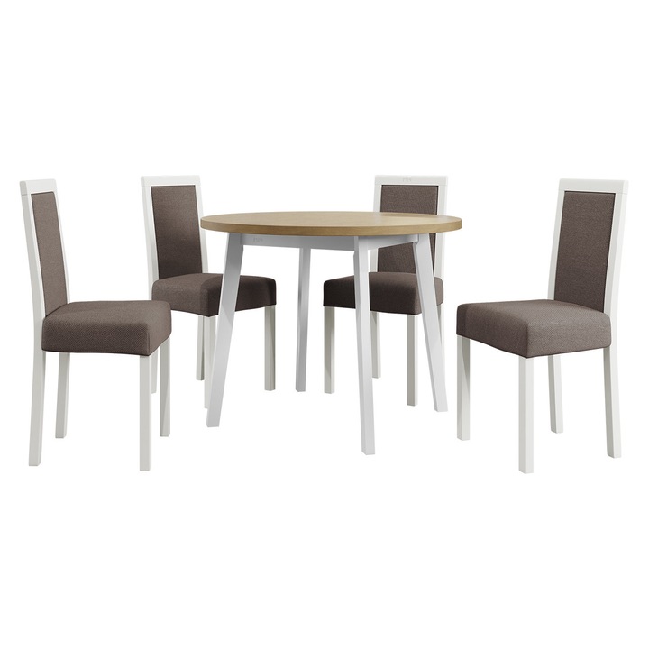 Set pentru AL001 Masa Harry 100 III, 4x Scaun tapitat Heven III, MIRJAN24, alb / sonoma / maro