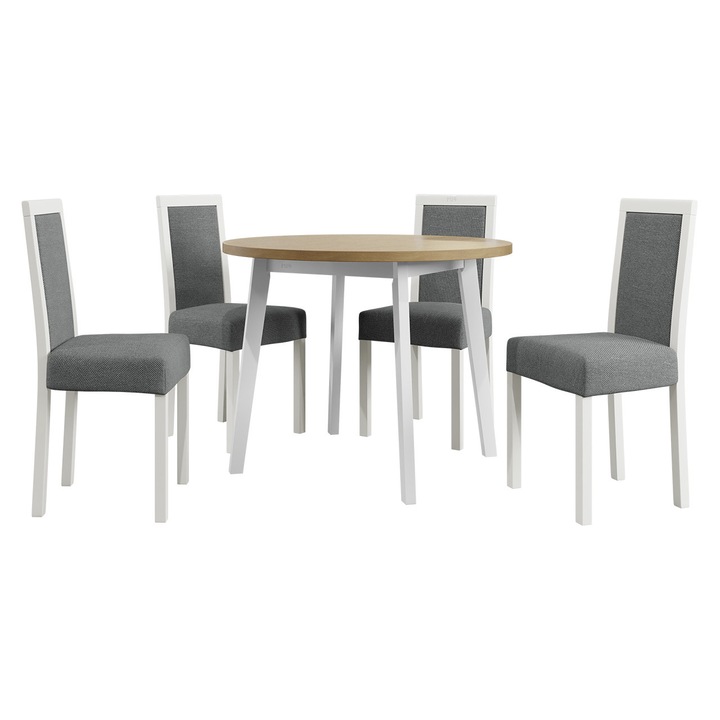 Set pentru AL001 Masa Harry 100 III, 4x Scaun tapitat Heven III, MIRJAN24, alb / sonoma / gri