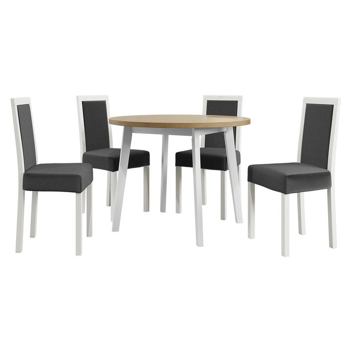 Set pentru AL001 Masa Harry 100 III, 4x Scaun tapitat Heven III, MIRJAN24, alb / sonoma / gri inchis