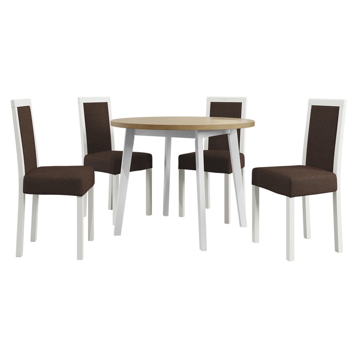 Set pentru AL001 Masa Harry 100 III, 4x Scaun tapitat Heven III, MIRJAN24, alb / sonoma / maro inchis