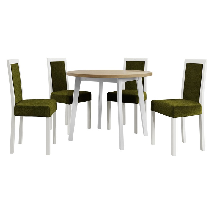 Set pentru AL001 Masa Harry 100 III, 4x Scaun tapitat Heven III, MIRJAN24, alb /sonoma / verde