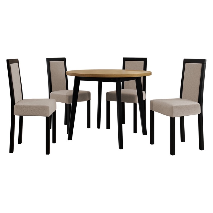 Set pentru AL001 Masa Harry 100 III, 4x Scaun tapitat Heven III, MIRJAN24, stejar grandson / negru / bej