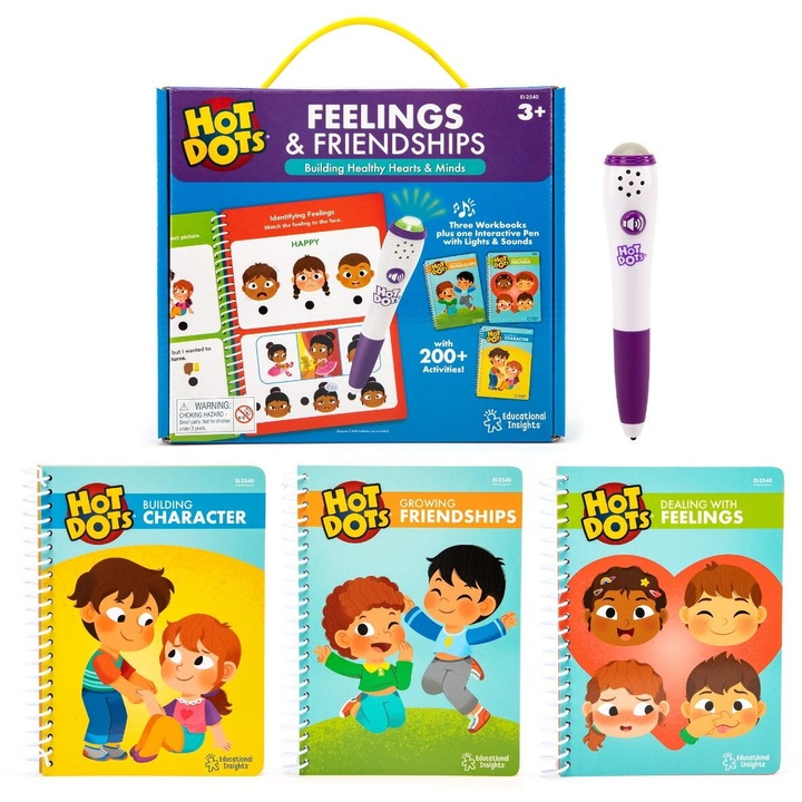 Set Hot Dots® Emotii si prietenii 3 carticele si pix interactiv Educational Insights