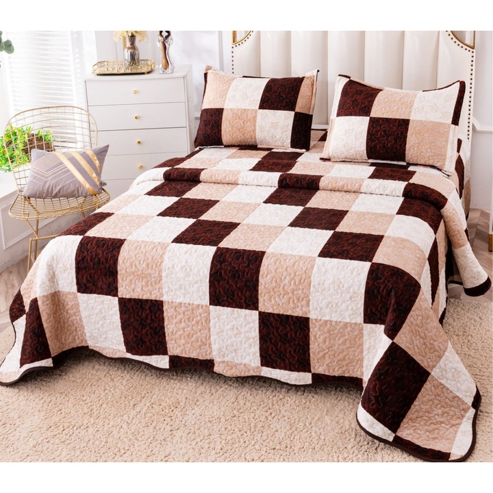 Set Cuvertura Matlasata catifea 240x220 pentru pat si 2 fata perna CVD-393