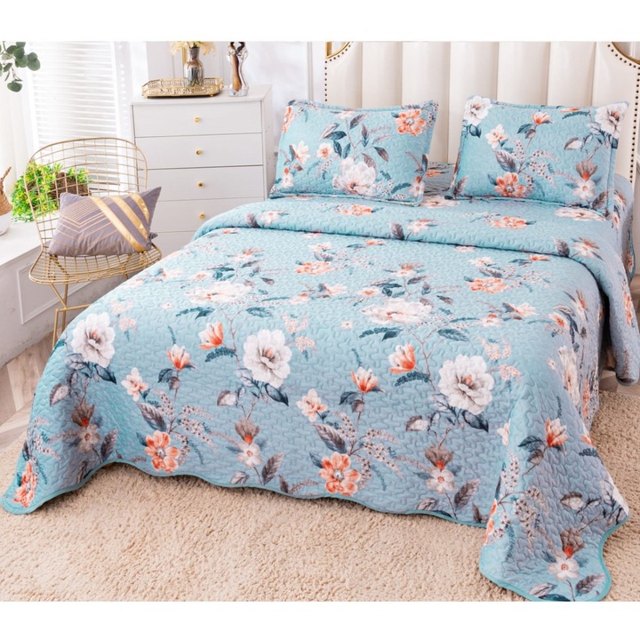 Set Cuvertura Matlasata catifea 240x220 pentru pat si 2 fata perna CVD-395