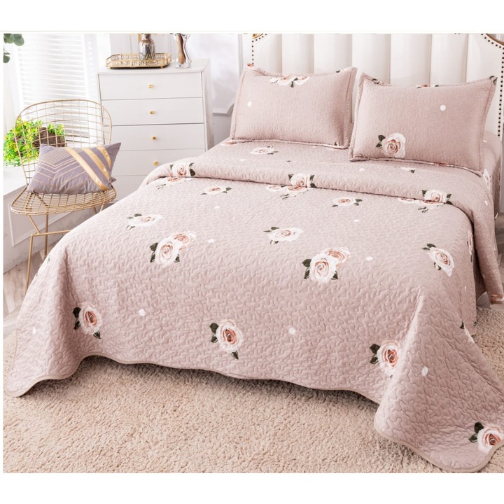 Set Cuvertura Matlasata catifea 240x220 pentru pat si 2 fata perna CVD-399