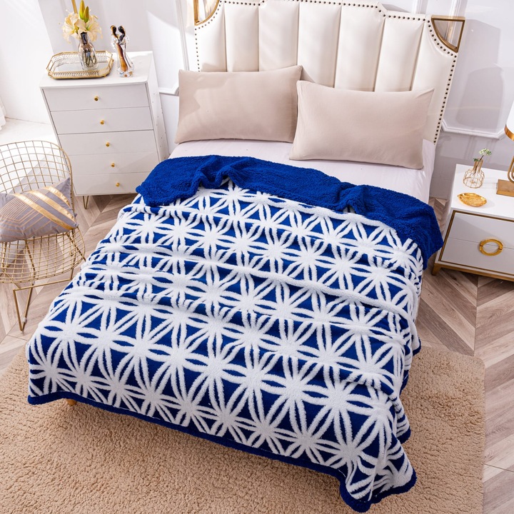 Модел Коколино одеяло с косъм 200 х 230 Синьо/бяло