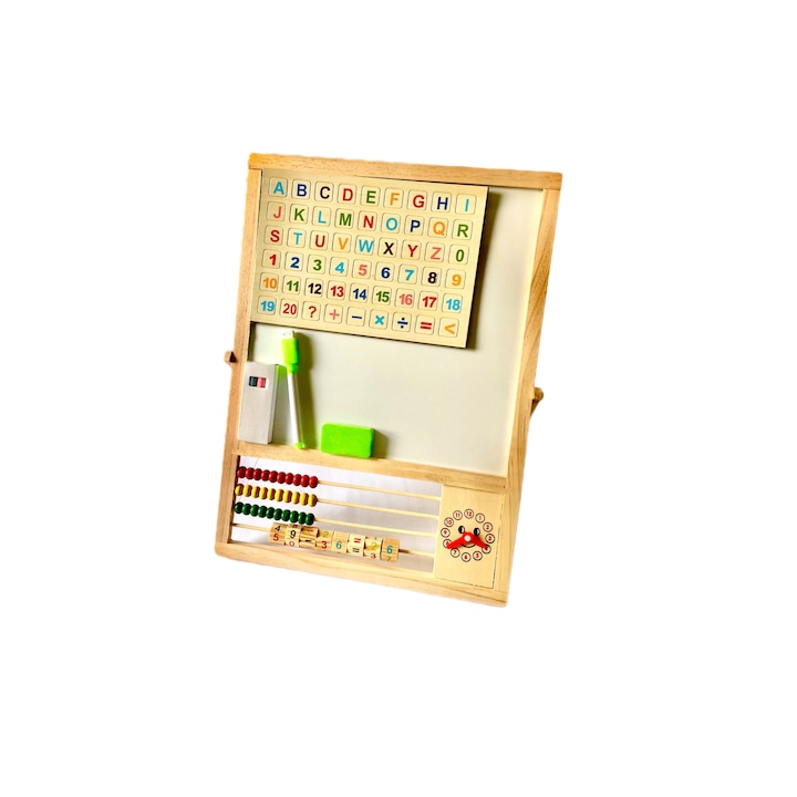 Магнитна образователна черна дъска за деца с 2 момичета, писане, рисуване, 26 букви и 21 магнитни цифри + броячи + часовник + набор от цветни тебешири, маркер, гъба, изработена от екологично дърво