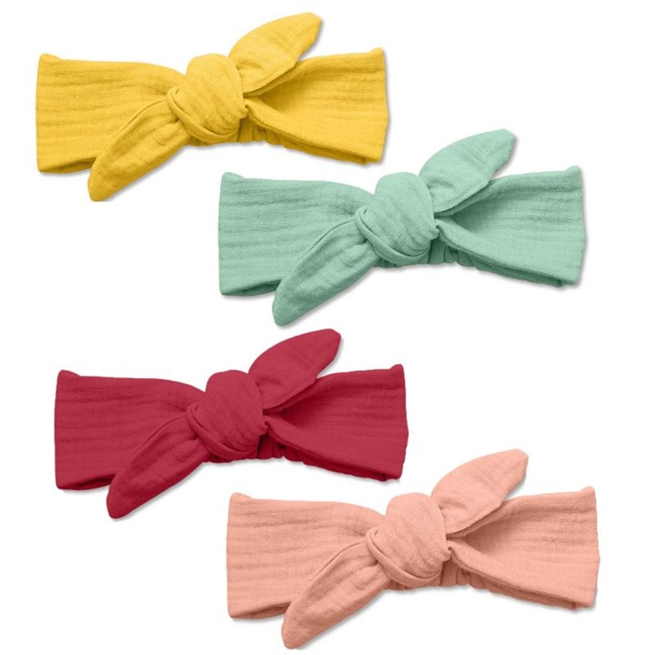 Set patru bentite elastice din muselina cu fundita 0-2 ani