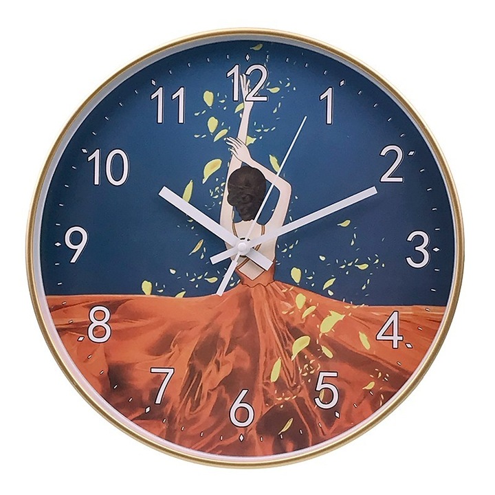 Стенен часовник, пластмаса, елегантна жена, 30x30 см, многоцветен, M2