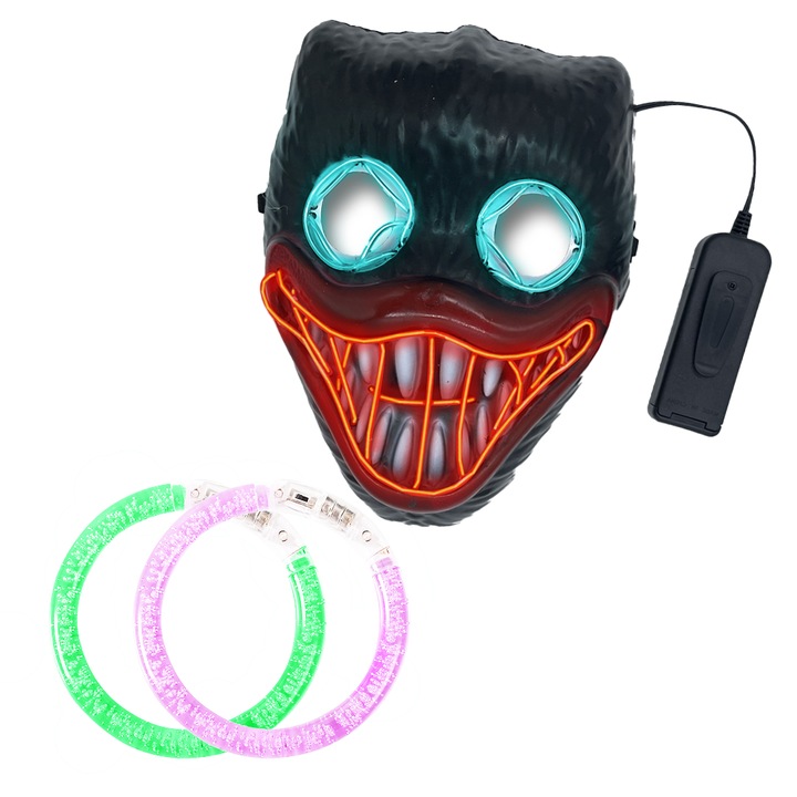 Set Poppy masca, 2 bratari luminoase in culori aleatorii, S&Z, felinare, negru