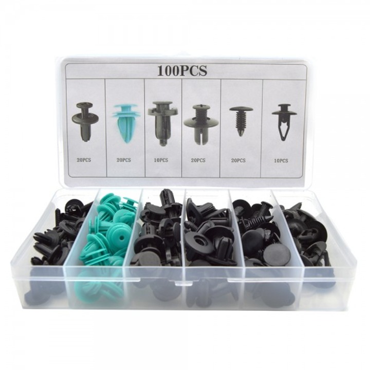 Комплект щипки за закрепване за кола, универсални, пластмасови, 100 броя