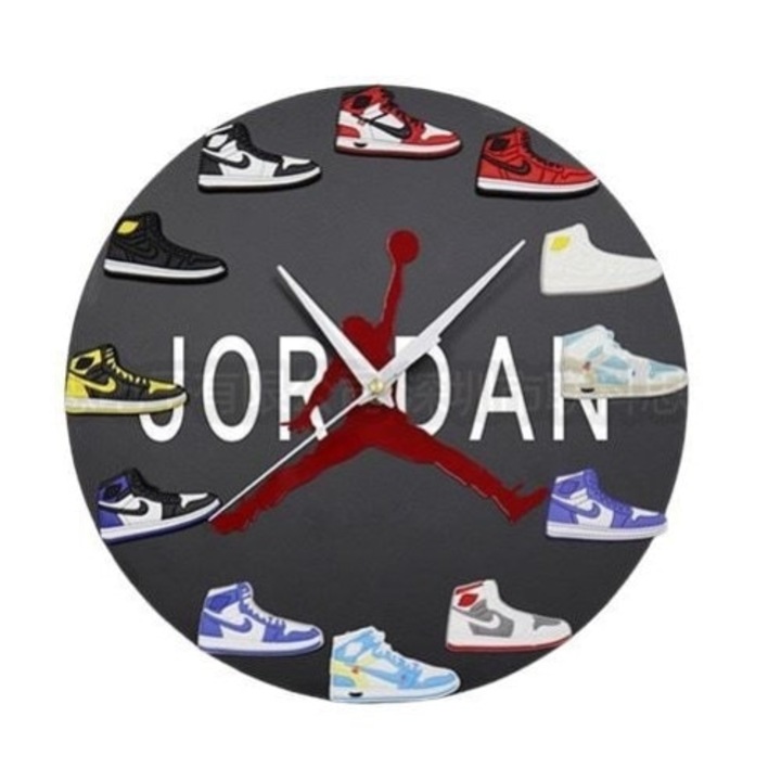 Ceas de perete, SWISSPN, design cu adidasi mini Air Max nike, 3D, decor de perete sufragerie salon, material plexiglas, model silentios