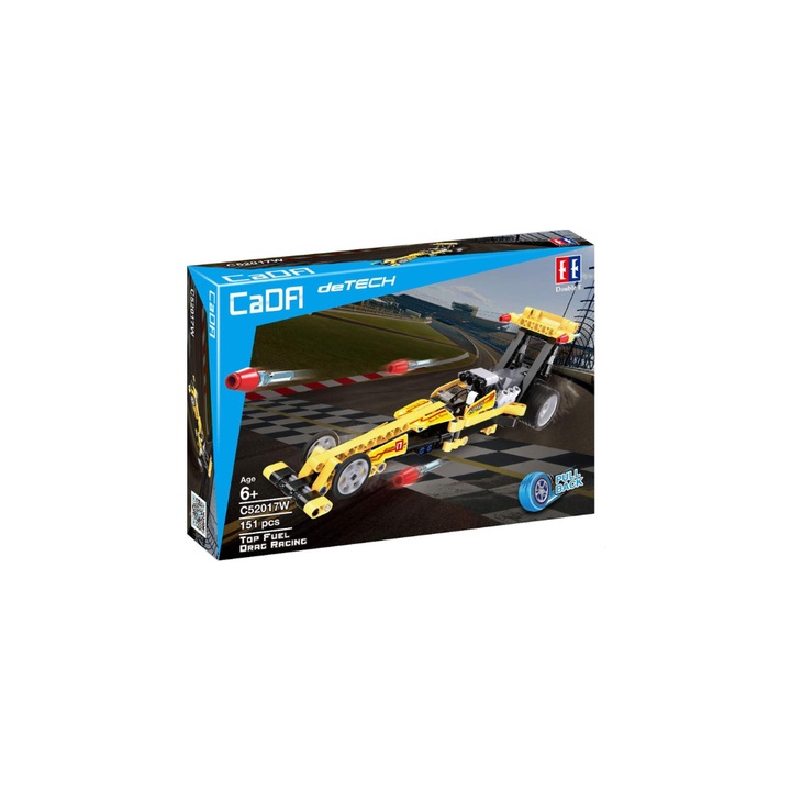 Set constructie masina de curse Top Fuel Dragster, CaDA, 151 piese, Compatibil cu Lego Technic, Varsta 6+