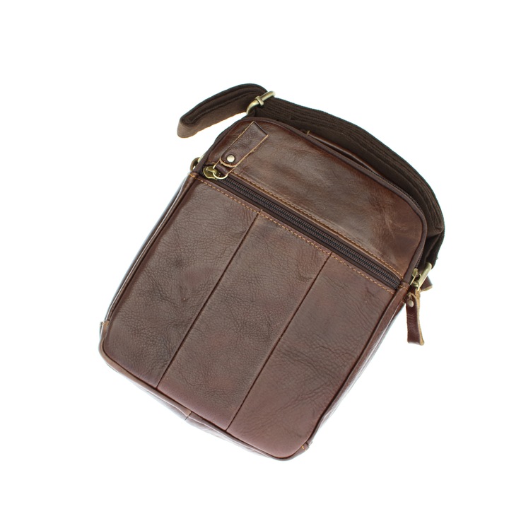 OEM Férfi válltáska, természetes bőrből, RuffRader, 18 x 23 x 6 cm, Sötétbarna - GNM40