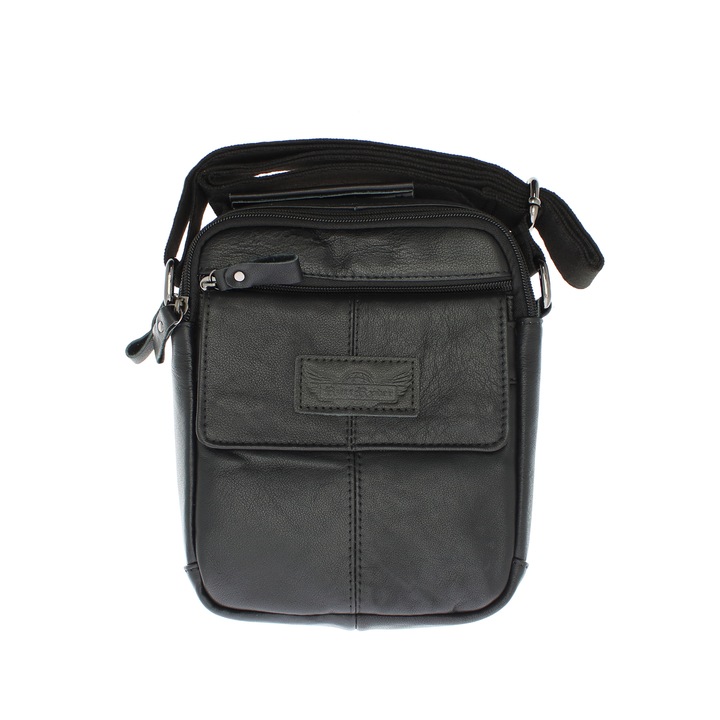 OEM Férfi válltáska, természetes bőrből, RuffRader, 19 x 22 x 6 cm, fekete - GNM37