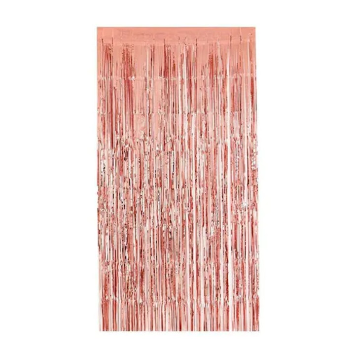 Dekoratív függöny, fémes rózsa arany fóliából 100 x 200 cm születésnapi bulikra