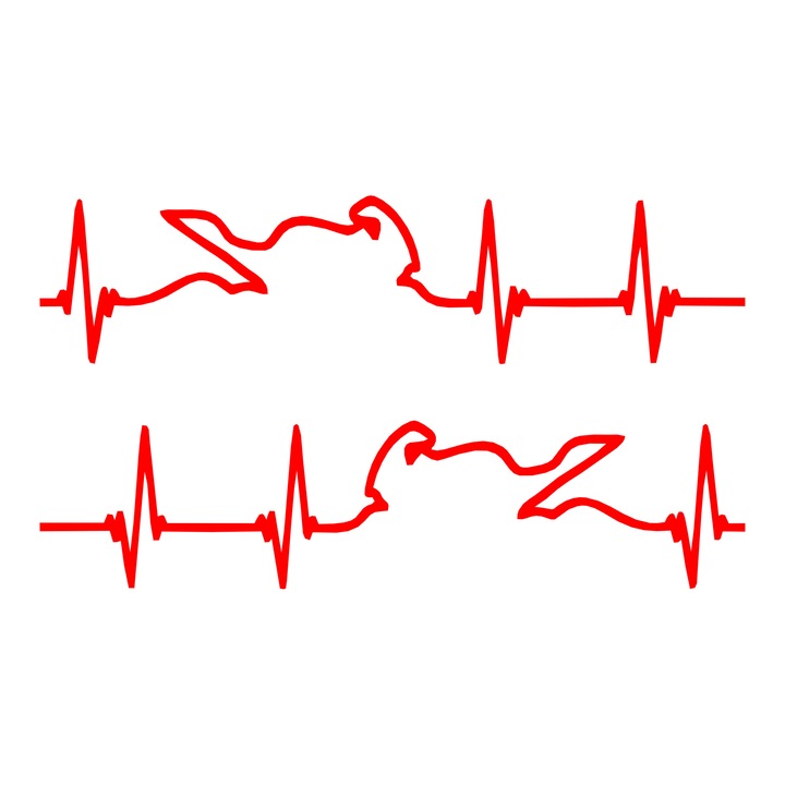 Set 2 stickere biker heartbeat, rosu, 15cm x 10cm