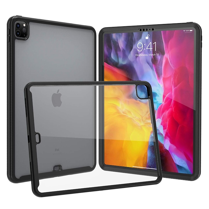 Husa Protectie pentru iPad Pro 12.9 2018/2020/2021/2022 + Folie, SoL Grip, B48, Lexgard, Negru