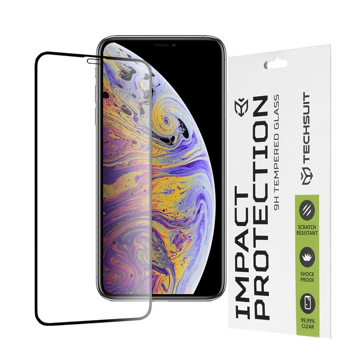 Techsuit képernyővédő fólia Apple iPhone 11 Pro Max / XS Max készülékhez, edzett üveg, teljes ragasztóval, 111D, fekete