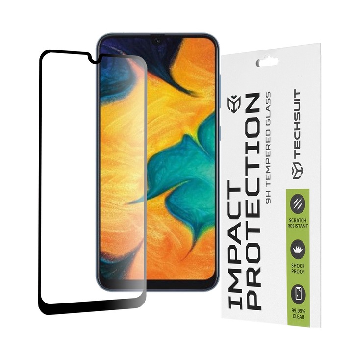 FixGuard Armor ütésvédő üvegvédő, teljes ragasztós üveg Samsung Galaxy A20 / A30 / A30s / A50 / A50s / M21 / M30 / M30s / M31 készülékhez - fekete