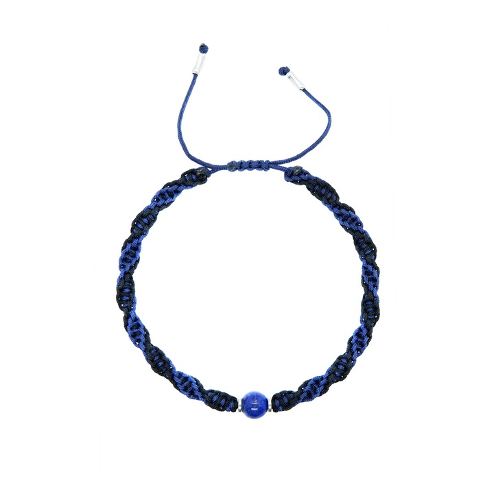 Fonott férfi karkötő természetes Lapis Lazulival és 925 ezüsttel, wisdom accessory, állítható zsinórral