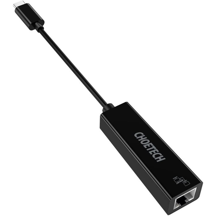 Cablu adaptor de la USB Type-C la RJ45, USB 3.0, 1000 Mbps, 22 cm lungime, Negru