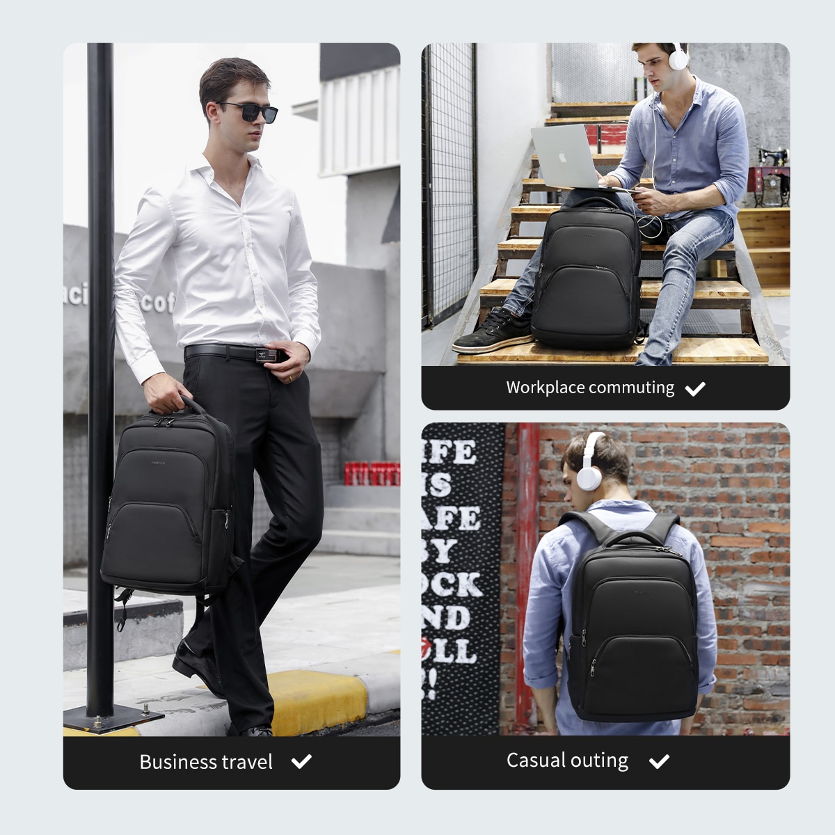 Rucsac laptop 17", smart business pentru calatorii, cu compartiment antisoc, Tigernu, 32x20x48 cm, Negru