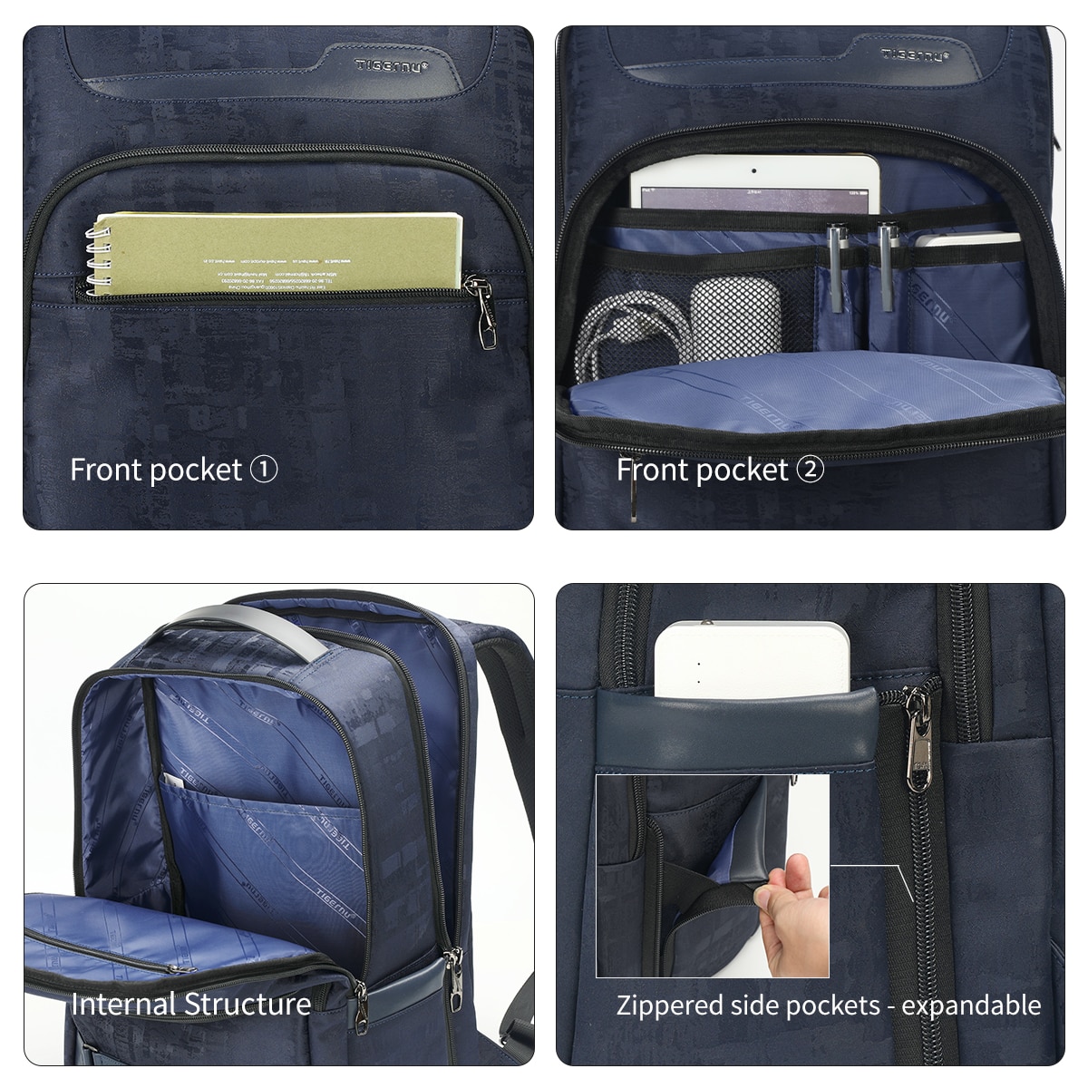 Rucsac laptop 15.6", casual business cu aspect retro, impermeabil, cu buzunar antifurt, Tigernu, 30x20x44 cm, Albastru