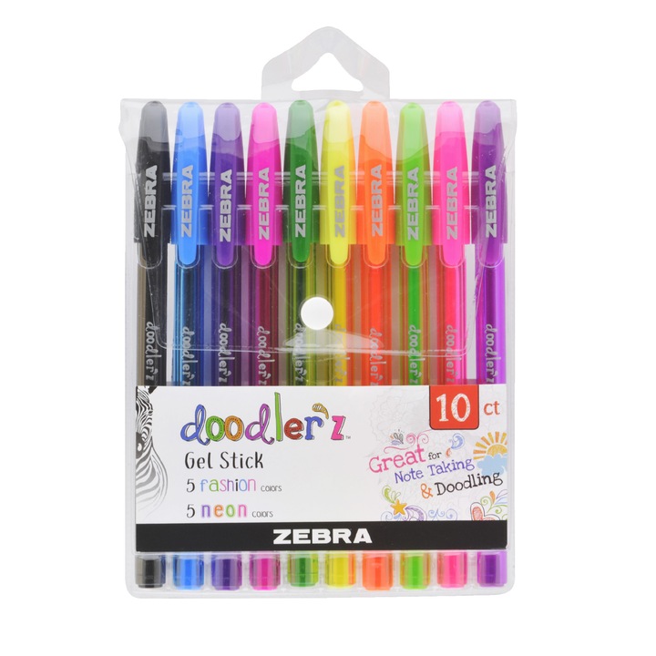 Set stilou cu gel Zebra Doodler'z Fashion & Neon, 10 culori