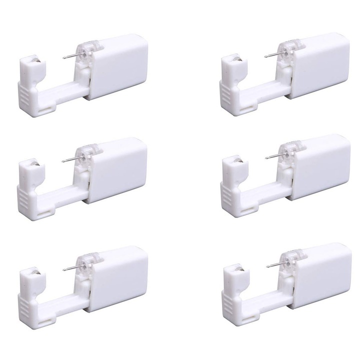 Set 6 Piercer urechi steril de unica folosinta cu cercel, JENUOS®, Fara durere, Alb