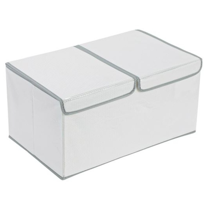 Husa de depozitare a hainelor cu 2 compartimente si capac, Neirini, Alb, 50 x 30 x 27 cm