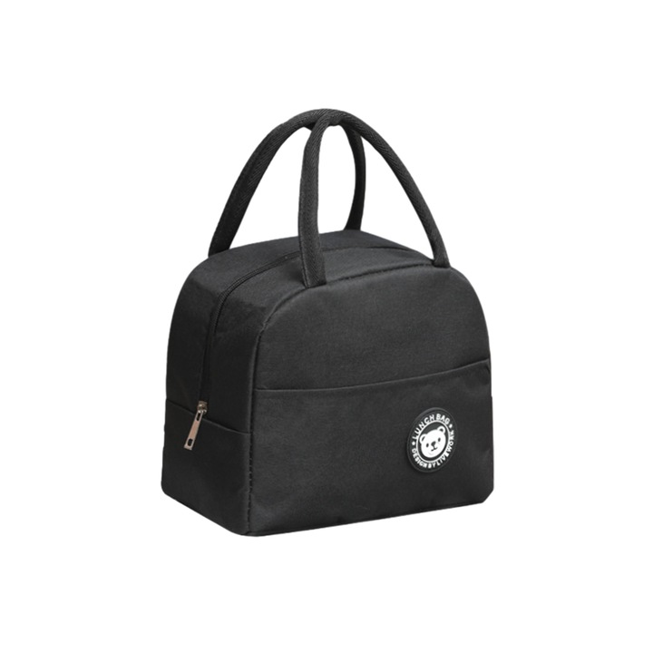 Термо чанта за храна, EZGETOP, модел плюшено мече, оксфорд плат, 23x15x21см, черен