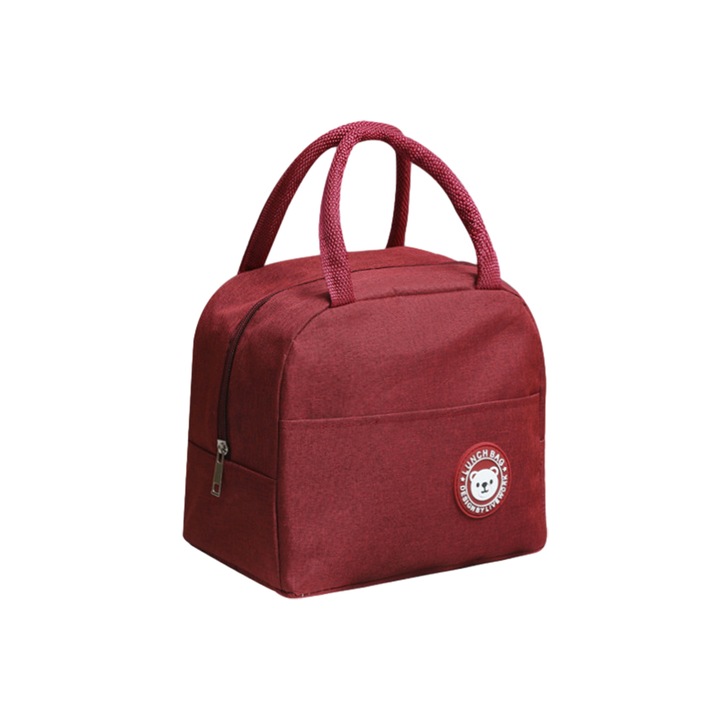 Термо чанта за храна, EZGETOP, модел плюшено мече, оксфорд плат, 23x15x21см, червена
