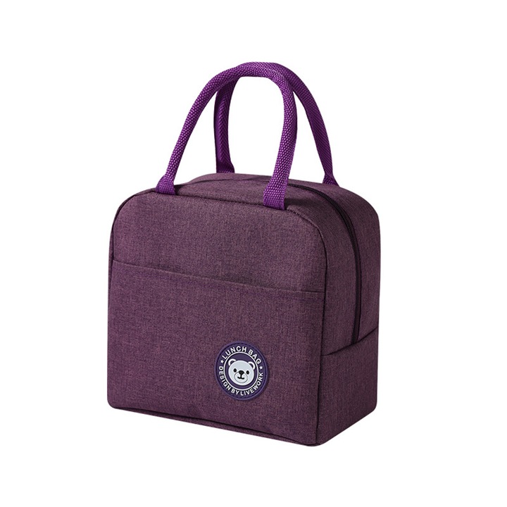 Термо чанта за храна, EZGETOP, модел плюшено мече, оксфорд плат, 23x15x21см, лилаво